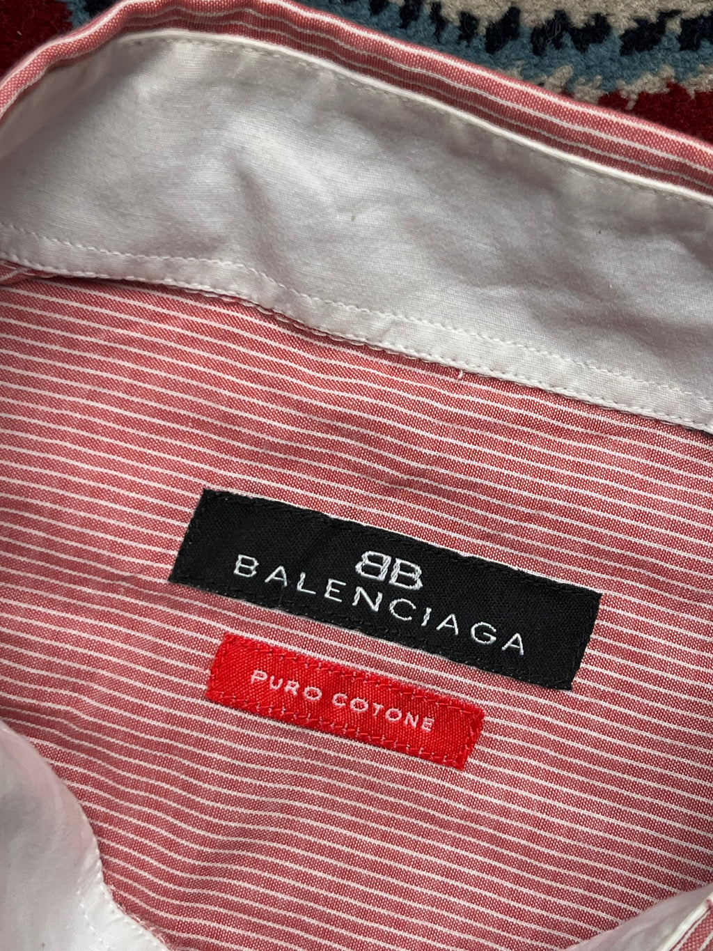 Balenciaga Red White Pinstripe Puro Cotone Button Down Shirt - L