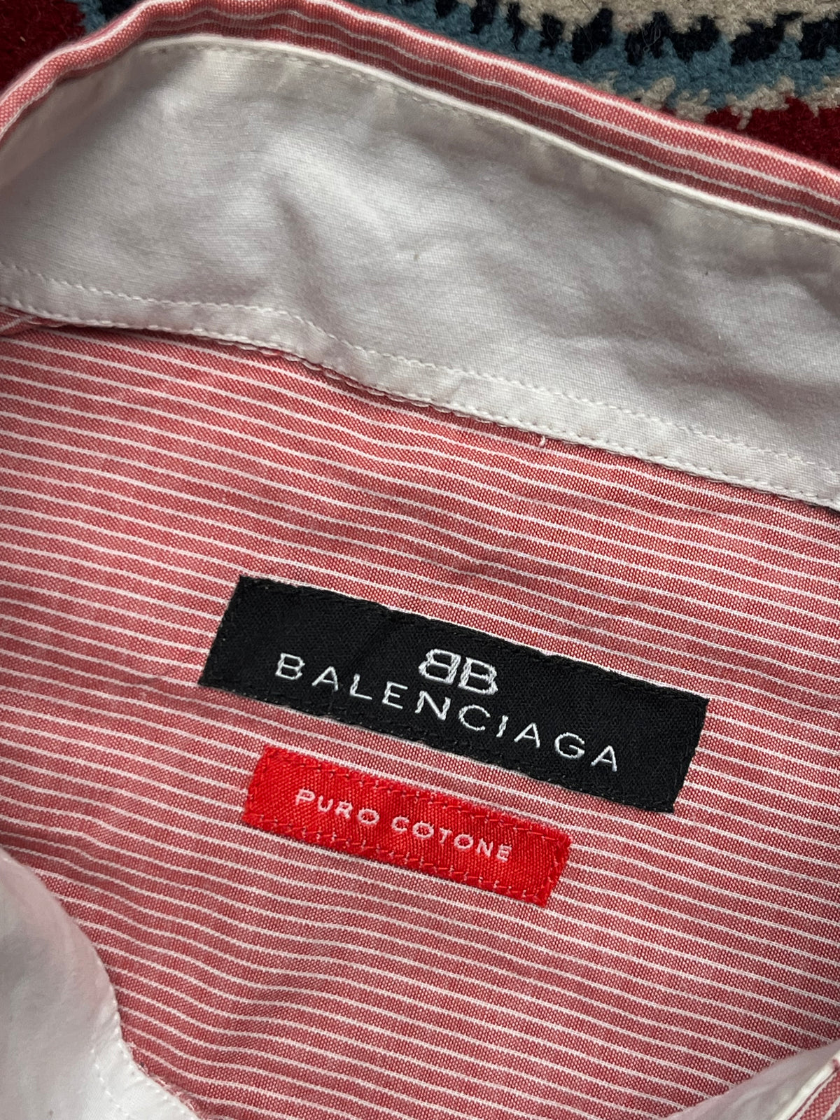 Balenciaga Red White Pinstripe Puro Cotone Button Down Shirt - L
