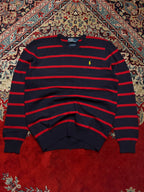 Polo Ralph Lauren Lambswool Navy Red Striped Yellow Pony Crewneck Sweater - L