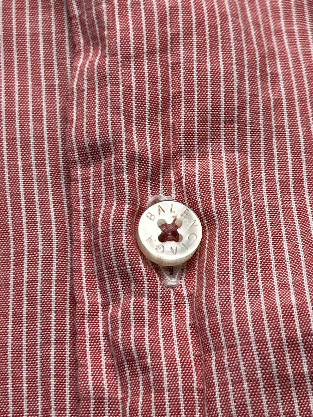 Balenciaga Red White Pinstripe Puro Cotone Button Down Shirt - L