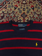 Polo Ralph Lauren Lambswool Navy Red Striped Yellow Pony Crewneck Sweater - L