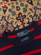 Polo Ralph Lauren Lambswool Navy Red Striped Yellow Pony Crewneck Sweater - L