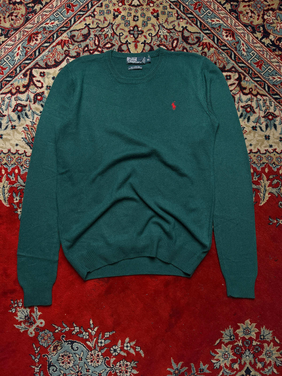 Polo Ralph Lauren Lambswool Forest Green Red Pony Crewneck Sweater - L