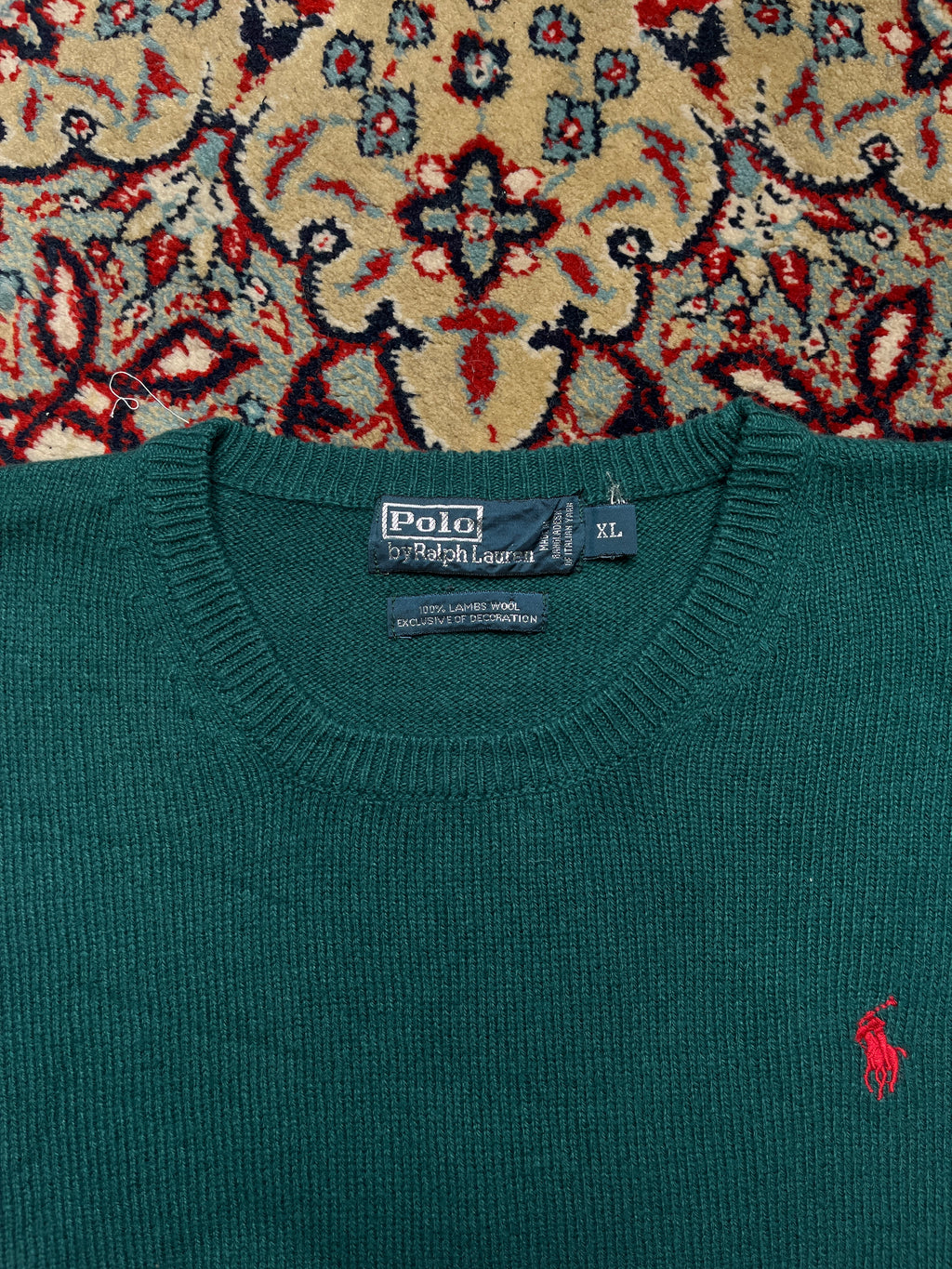 Polo Ralph Lauren Lambswool Forest Green Red Pony Crewneck Sweater - L