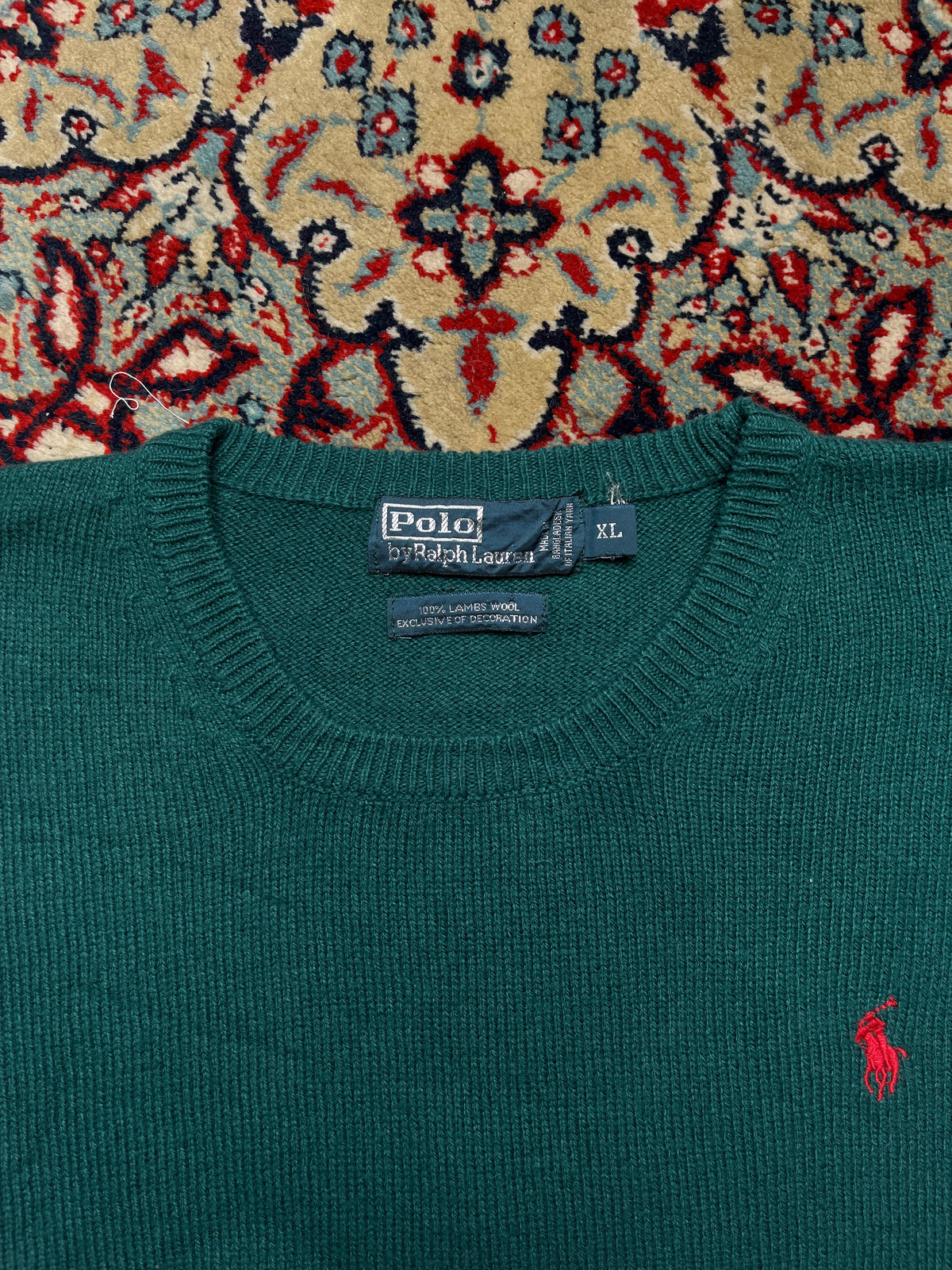 Polo Ralph Lauren Lambswool Forest Green Red Pony Crewneck Sweater - L