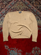 Vintage Polo Ralph Lauren Beige Relaxed Fit Heavy Cotton Knit Crewneck Pullover Sweater - L