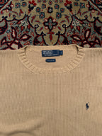 Vintage Polo Ralph Lauren Beige Relaxed Fit Heavy Cotton Knit Crewneck Pullover Sweater - L
