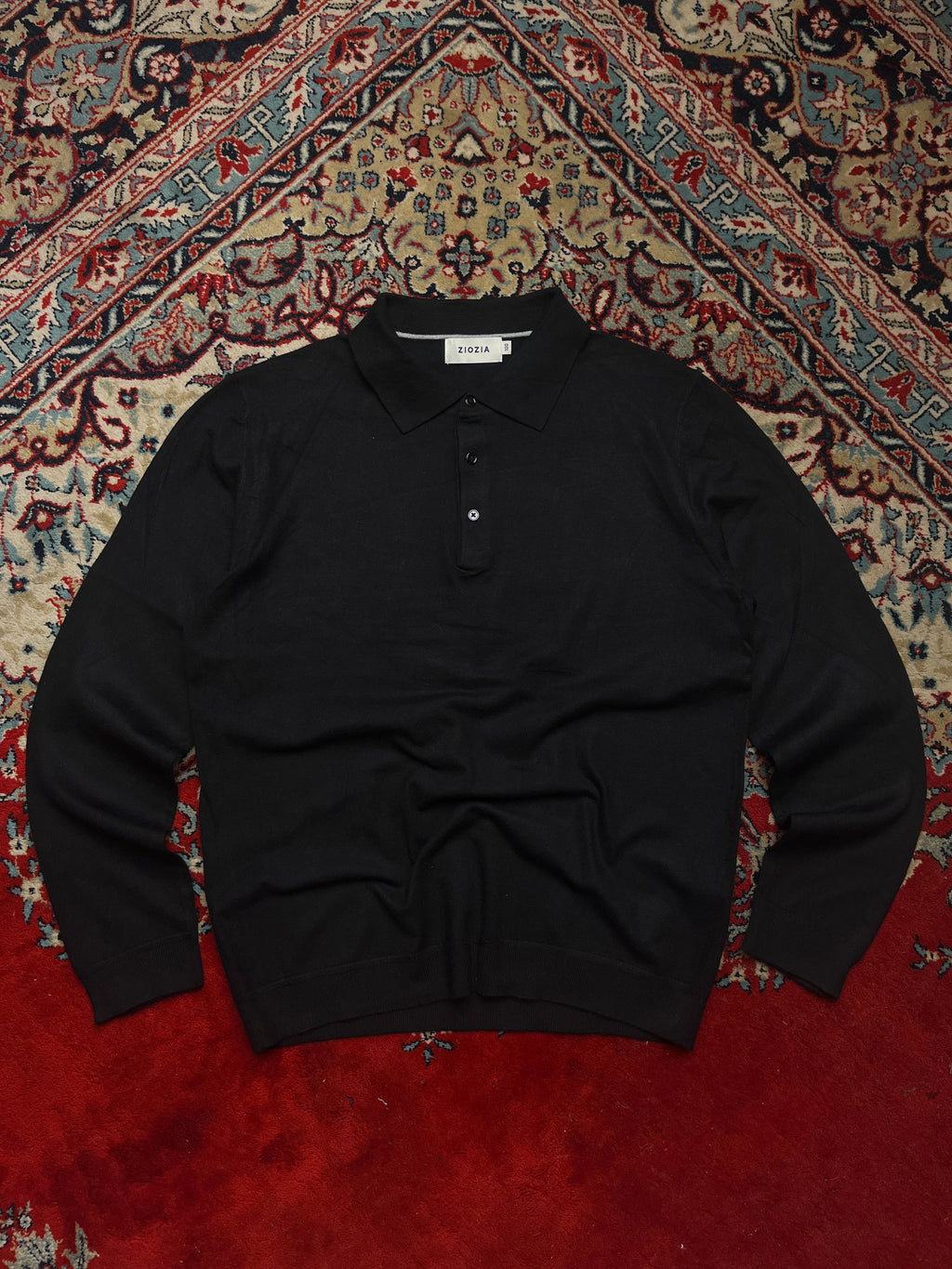 Ziozia Solid Black Fine Knit Polo Sweater - M
