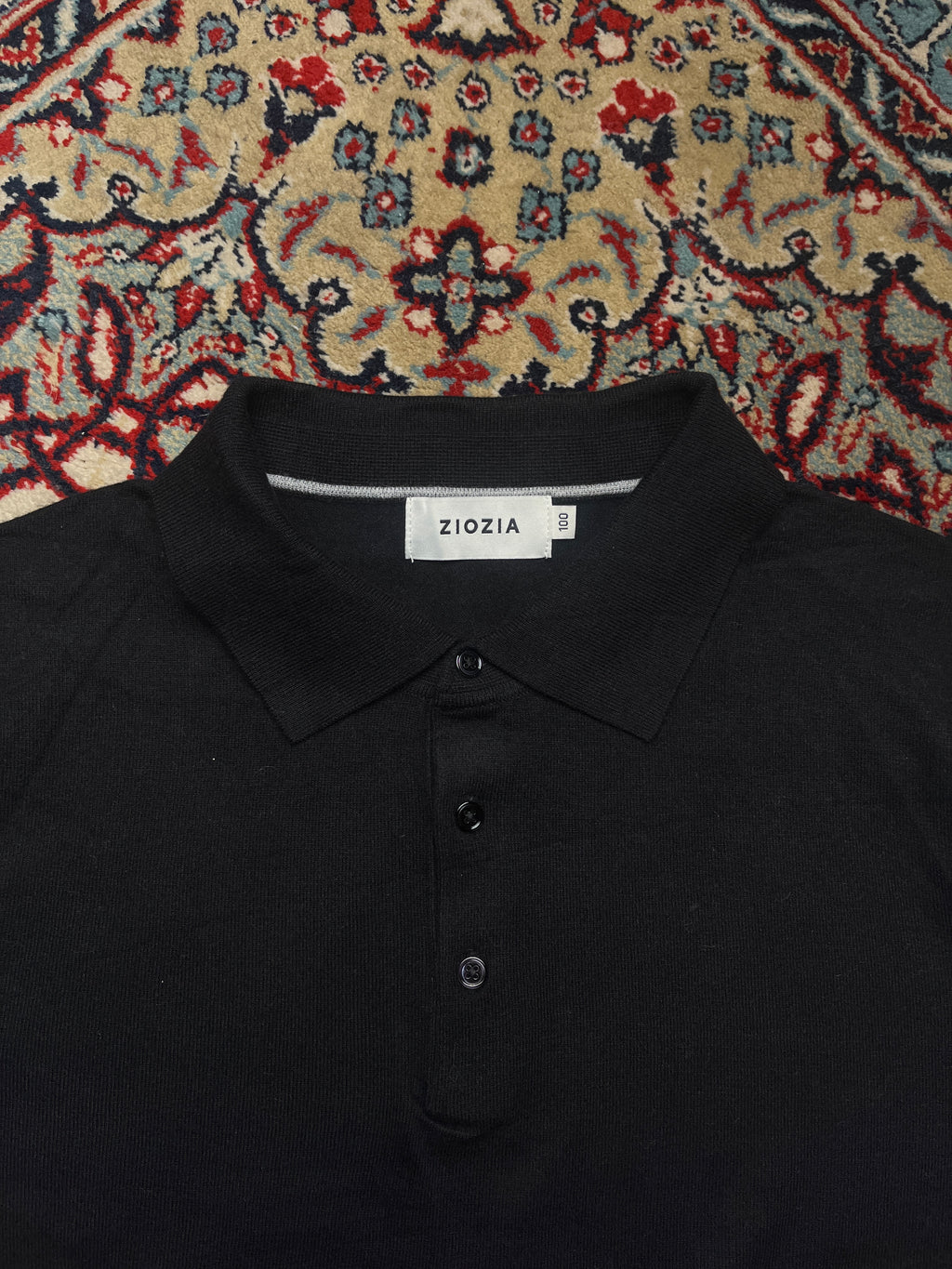 Ziozia Solid Black Fine Knit Polo Sweater - M