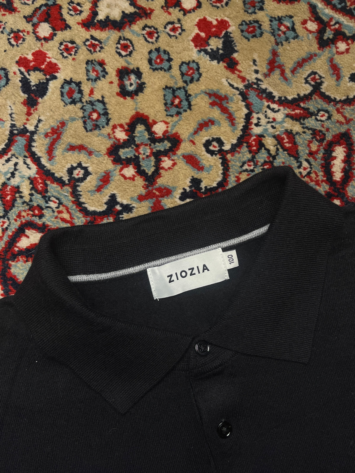 Ziozia Solid Black Fine Knit Polo Sweater - M