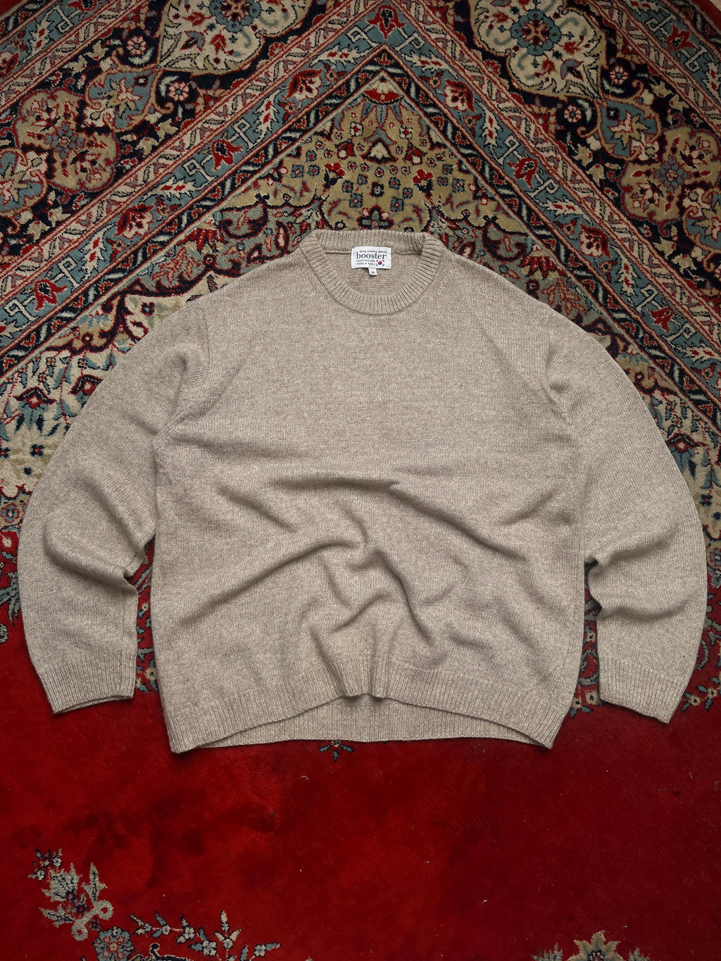 Booster Korea Oatmeal Beige Ribbed Knit Crewneck Pullover Sweater - L