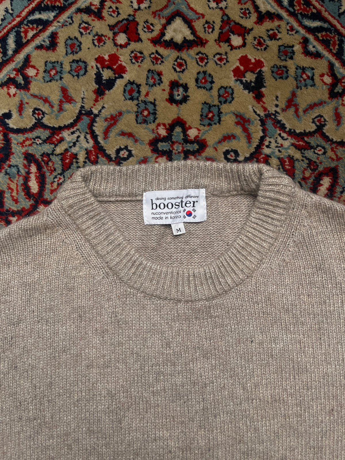 Booster Korea Oatmeal Beige Ribbed Knit Crewneck Pullover Sweater - L