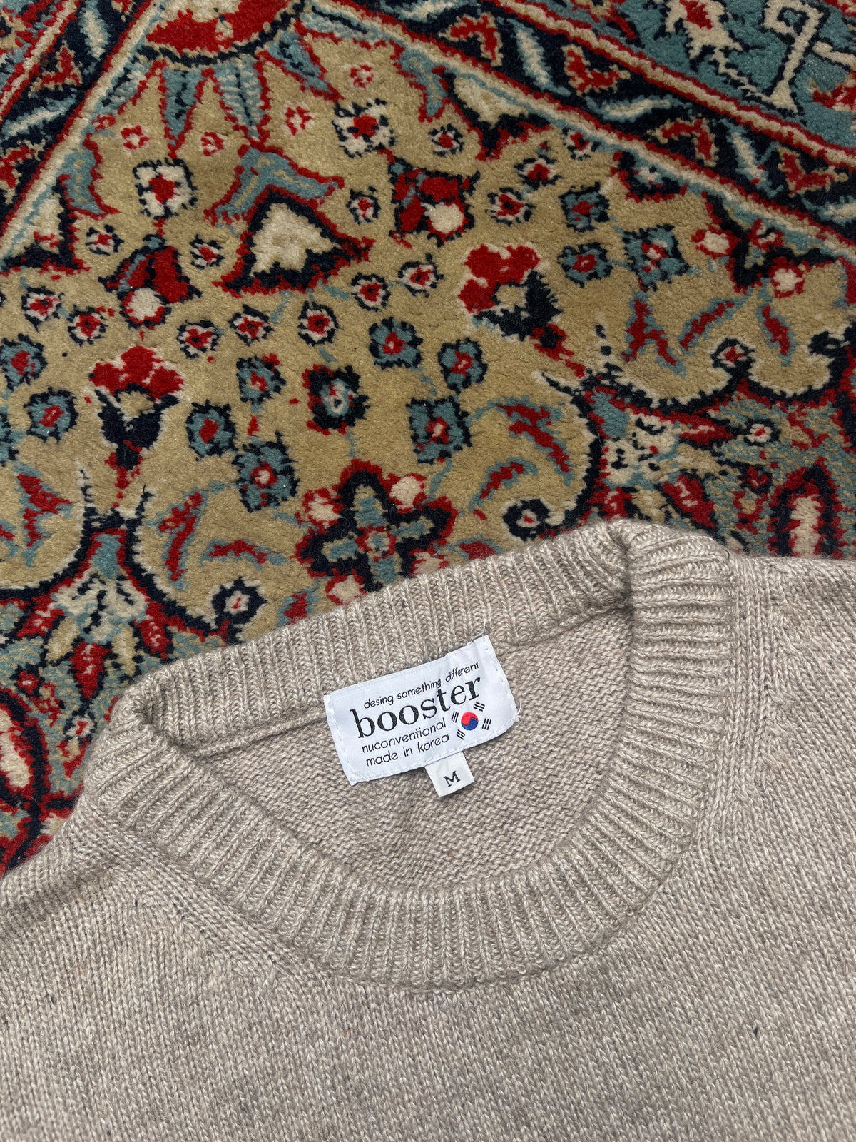 Booster Korea Oatmeal Beige Ribbed Knit Crewneck Pullover Sweater - L