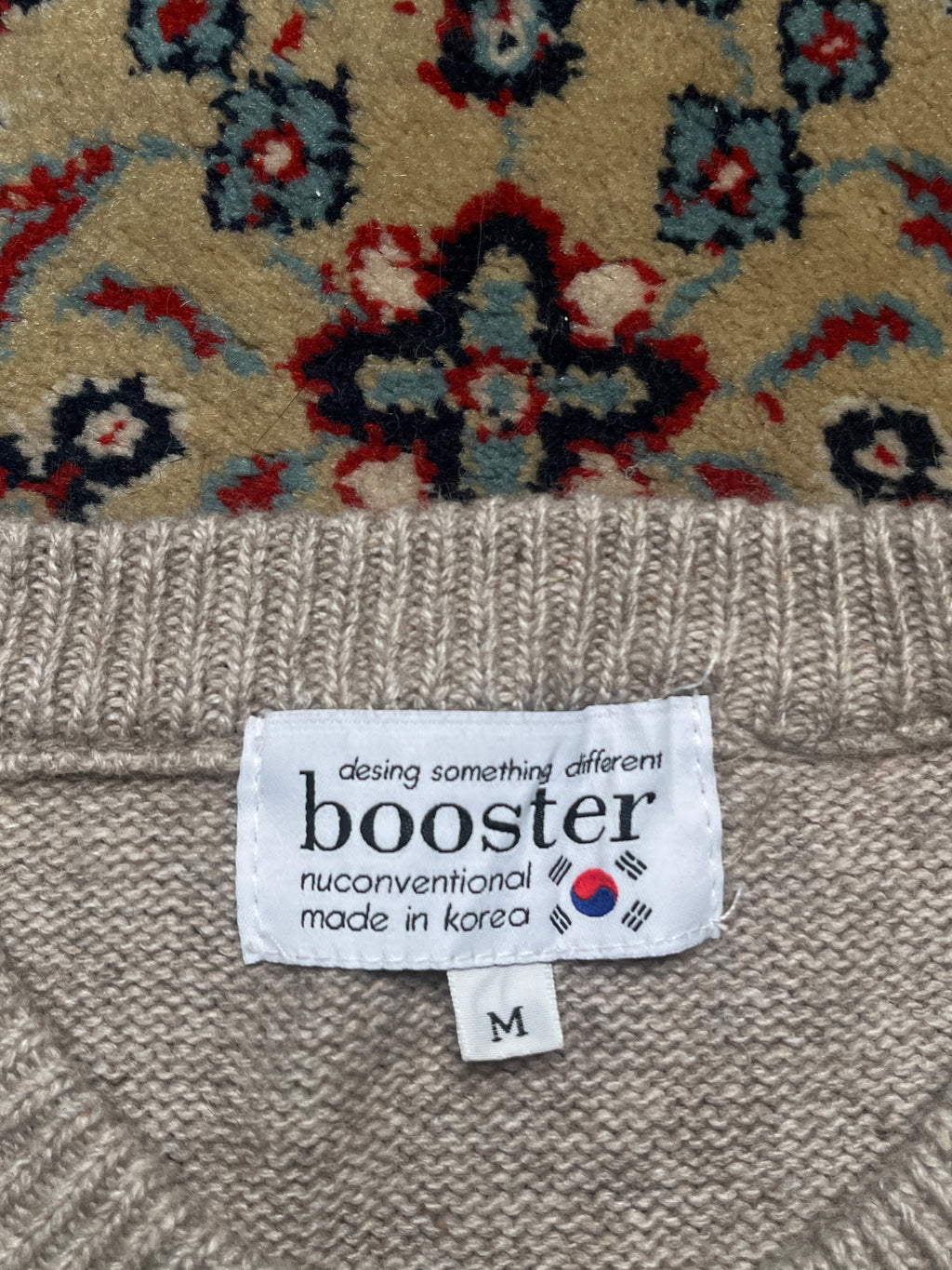 Booster Korea Oatmeal Beige Ribbed Knit Crewneck Pullover Sweater - L