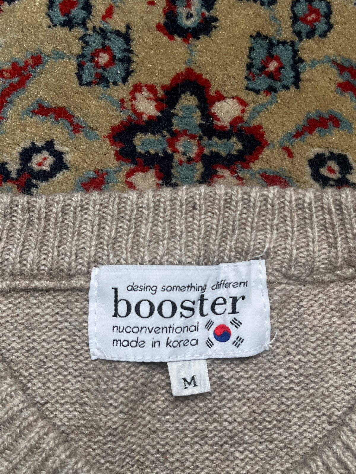 Booster Korea Oatmeal Beige Ribbed Knit Crewneck Pullover Sweater - L