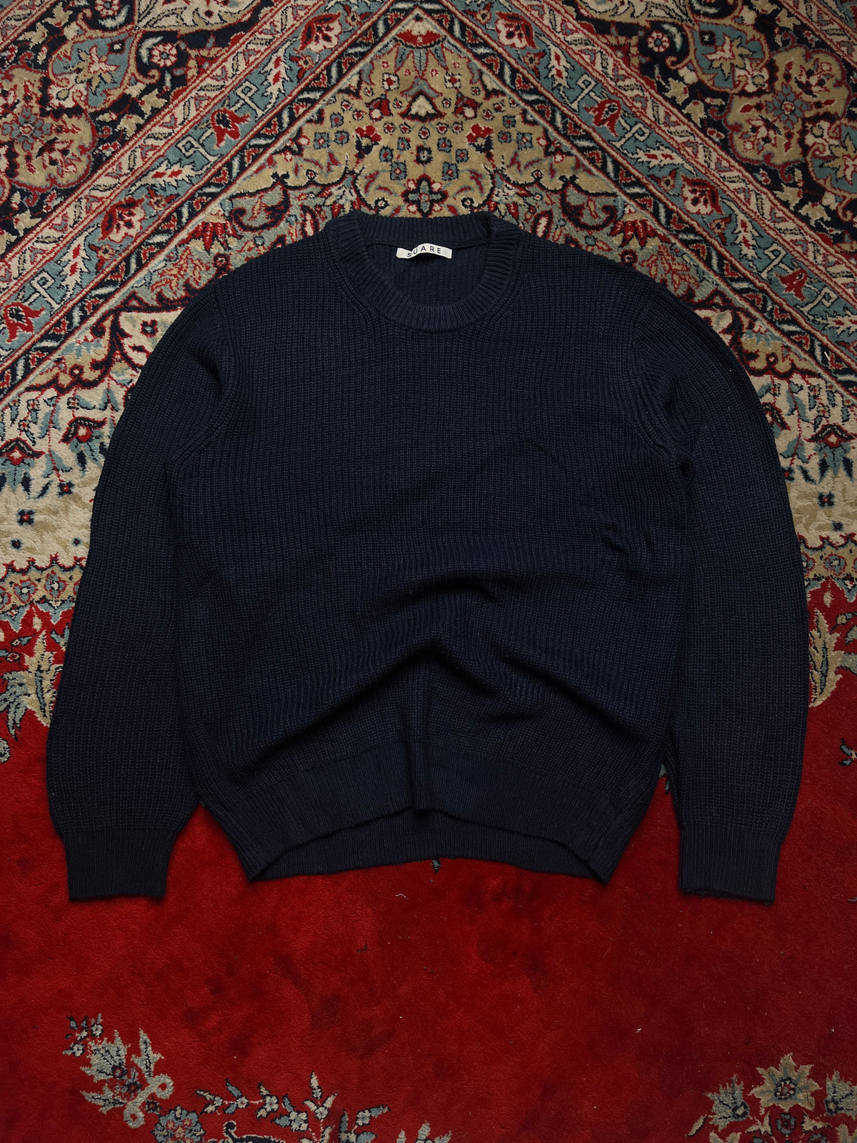 Suare Navy Blue Waffle Knit Crewneck Pullover Sweater - L