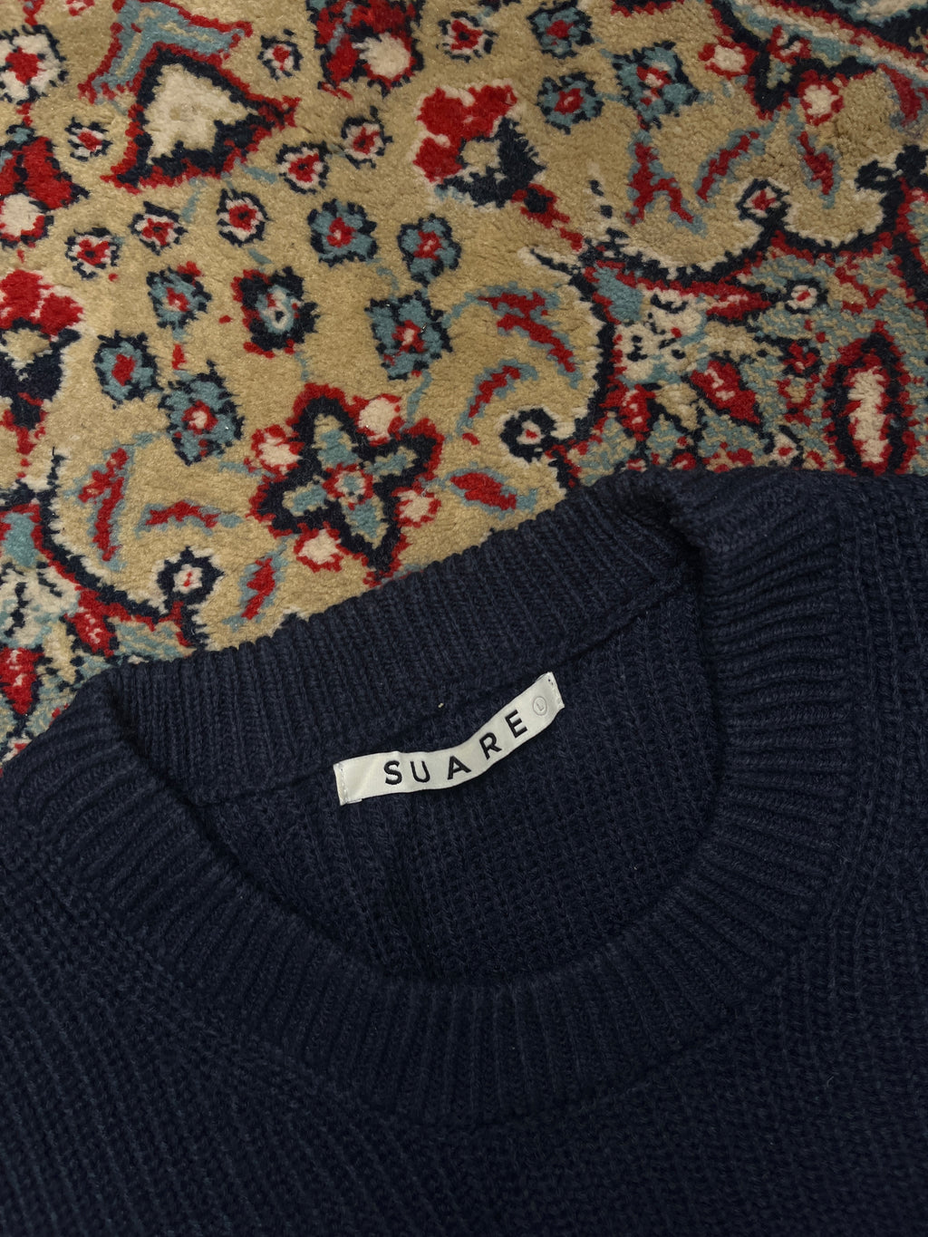 Suare Navy Blue Waffle Knit Crewneck Pullover Sweater - L
