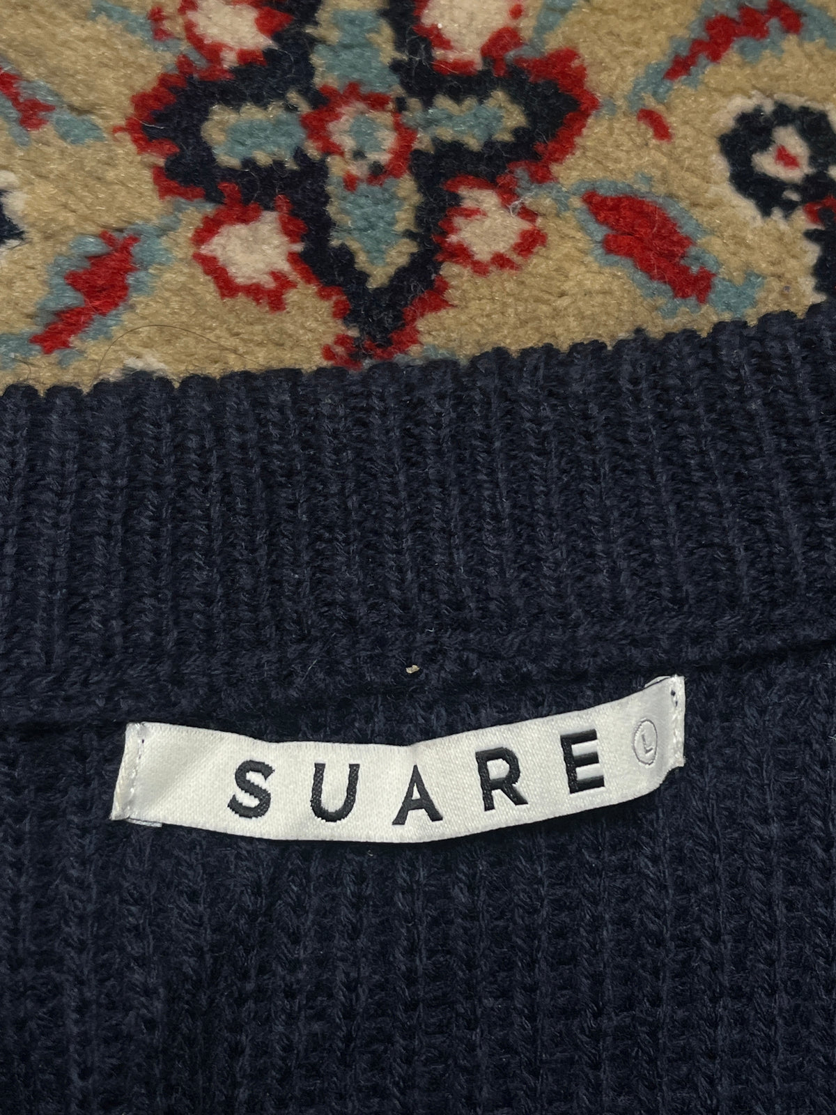 Suare Navy Blue Waffle Knit Crewneck Pullover Sweater - L