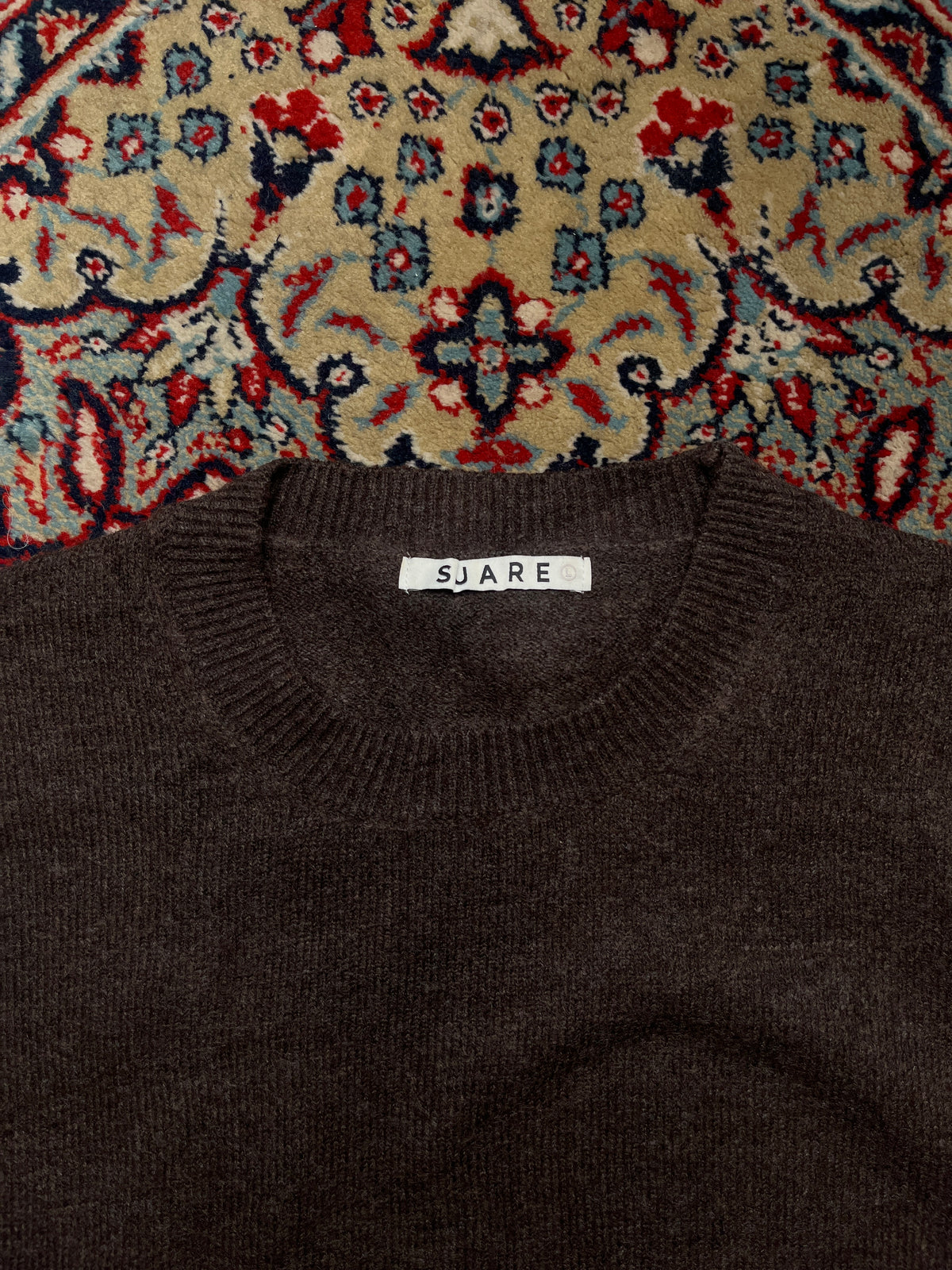 Suare Daily Round Dark Brown Knit Crewneck Pullover Sweater - M