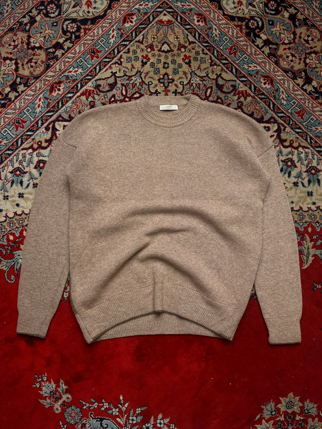 Loafer Korea Two Tone Colorblock Beige Brown Wool Crewneck Pullover Sweater - L
