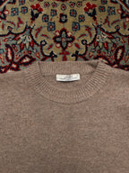 Loafer Korea Two Tone Colorblock Beige Brown Wool Crewneck Pullover Sweater - L