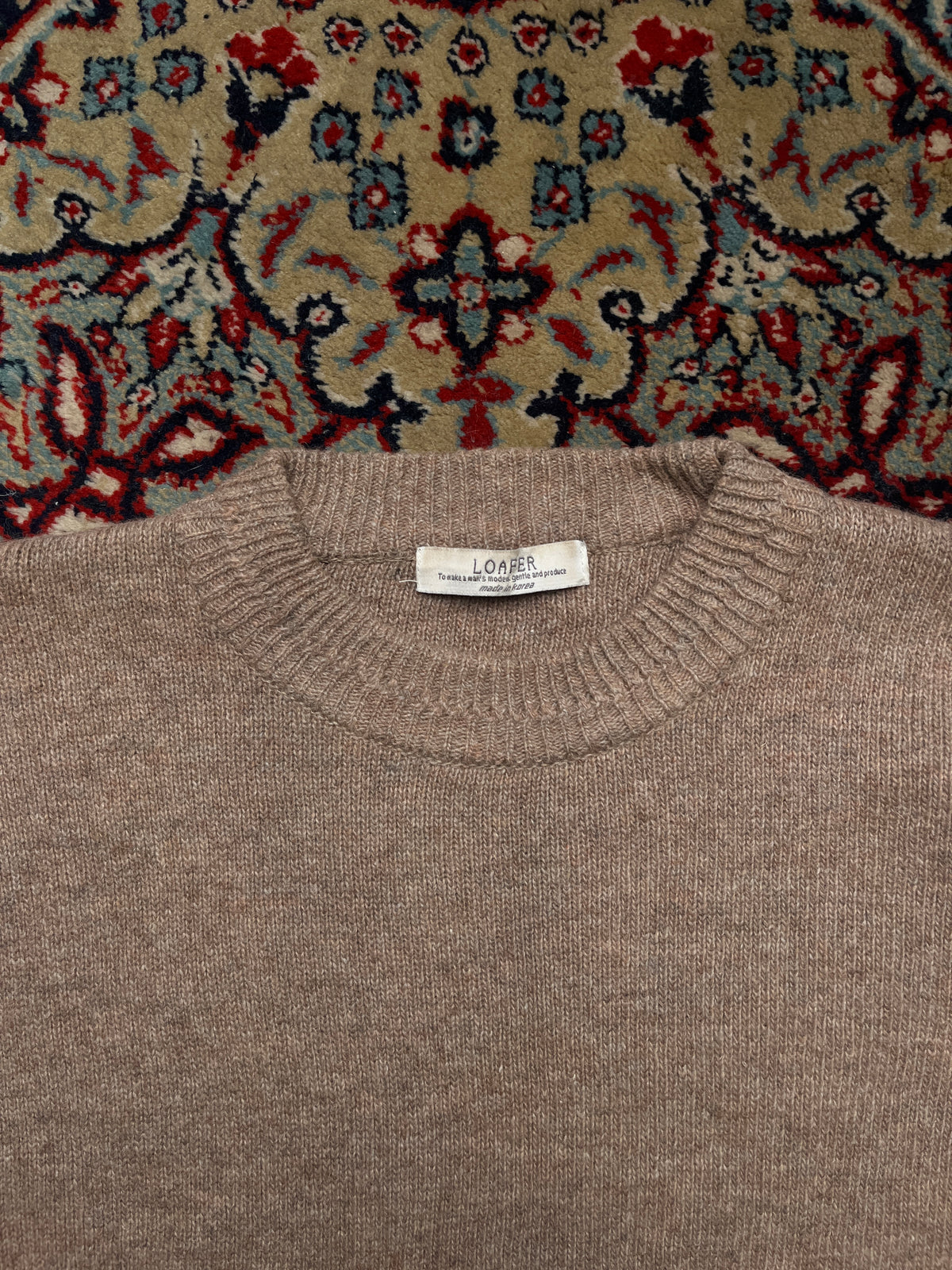 Loafer Korea Two Tone Colorblock Beige Brown Wool Crewneck Pullover Sweater - L
