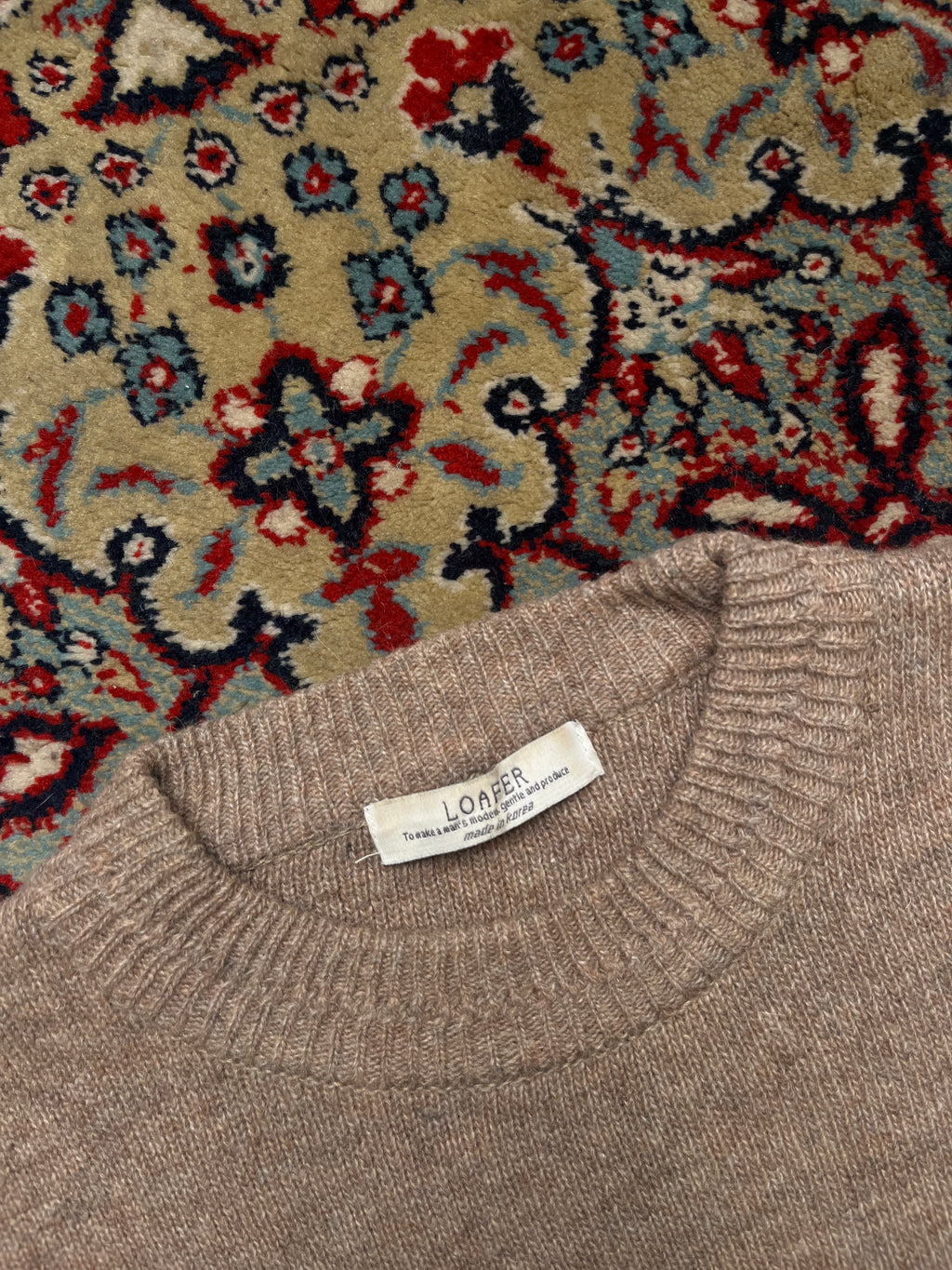 Loafer Korea Two Tone Colorblock Beige Brown Wool Crewneck Pullover Sweater - L