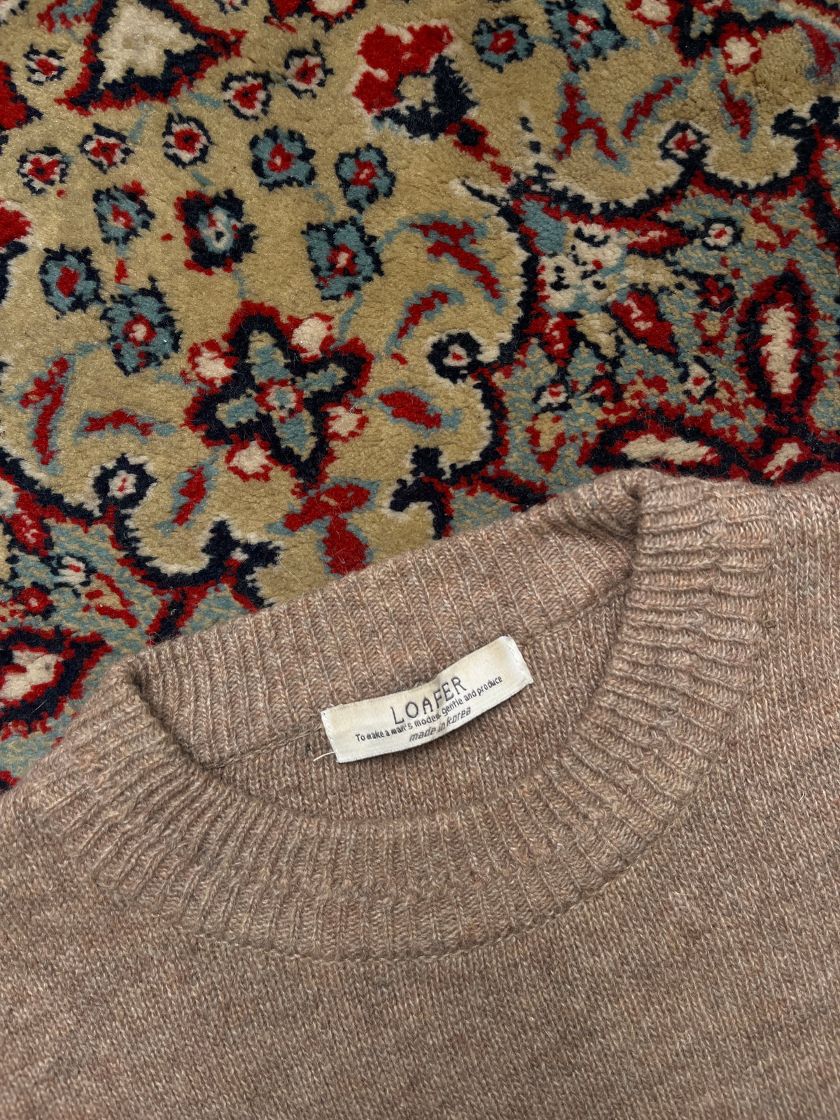 Loafer Korea Two Tone Colorblock Beige Brown Wool Crewneck Pullover Sweater - L