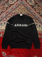 Armani Exchange Spellout Big Logo Distressed Cotton Wool Black Knit Crewneck Sweater - L