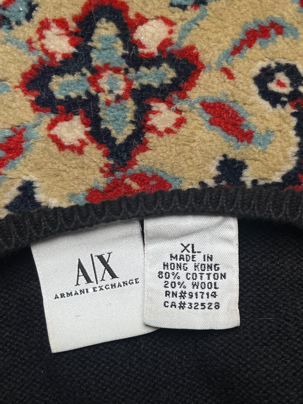 Armani Exchange Spellout Big Logo Distressed Cotton Wool Black Knit Crewneck Sweater - L