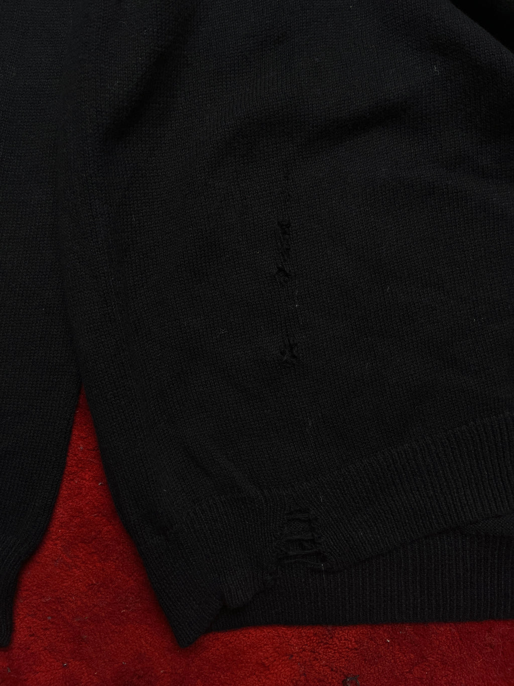 Armani Exchange Spellout Big Logo Distressed Cotton Wool Black Knit Crewneck Sweater - L