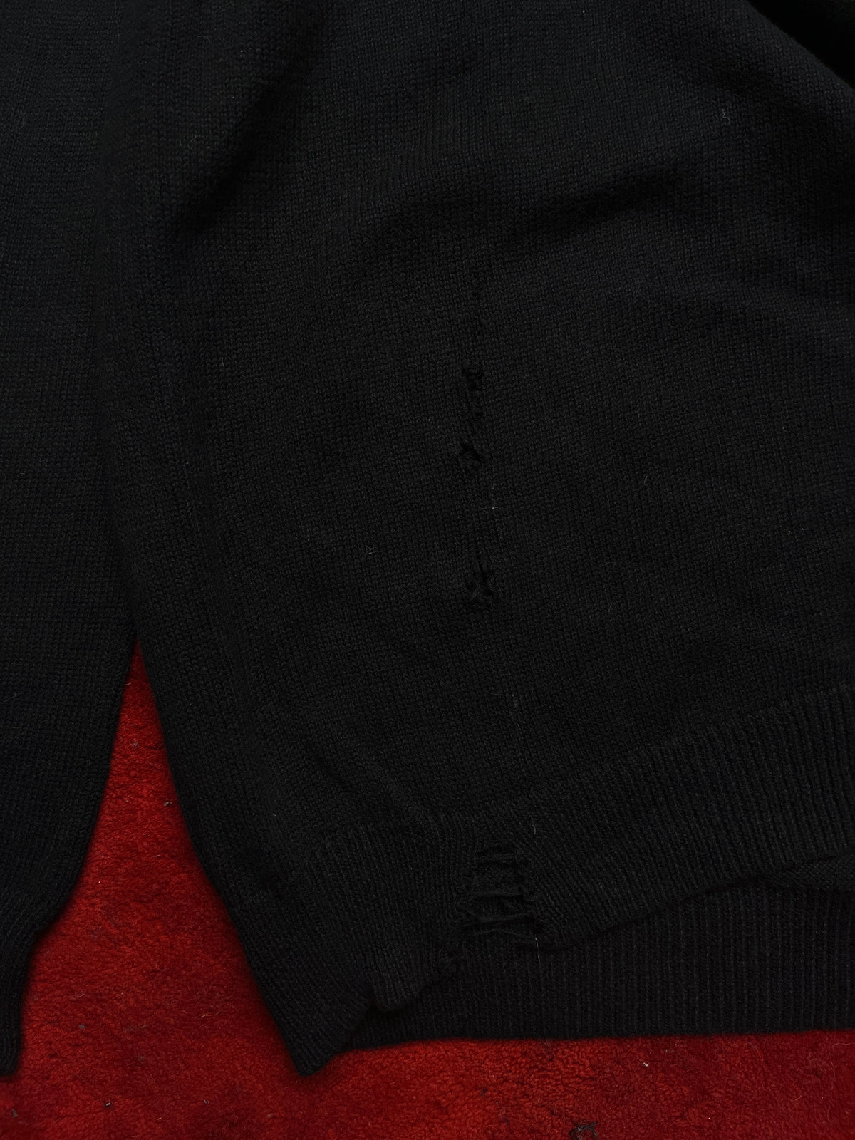 Armani Exchange Spellout Big Logo Distressed Cotton Wool Black Knit Crewneck Sweater - L