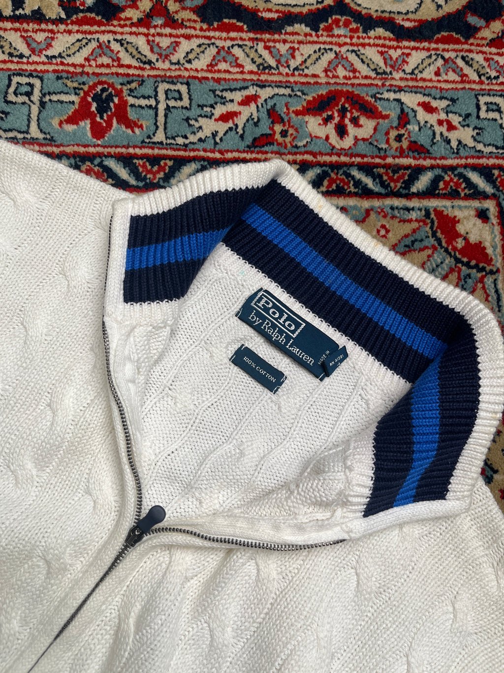 Polo Ralph Lauren White Cable Knit Full Zip Cotton Cardigan - XL