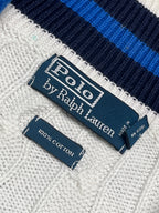 Polo Ralph Lauren White Cable Knit Full Zip Cotton Cardigan - XL