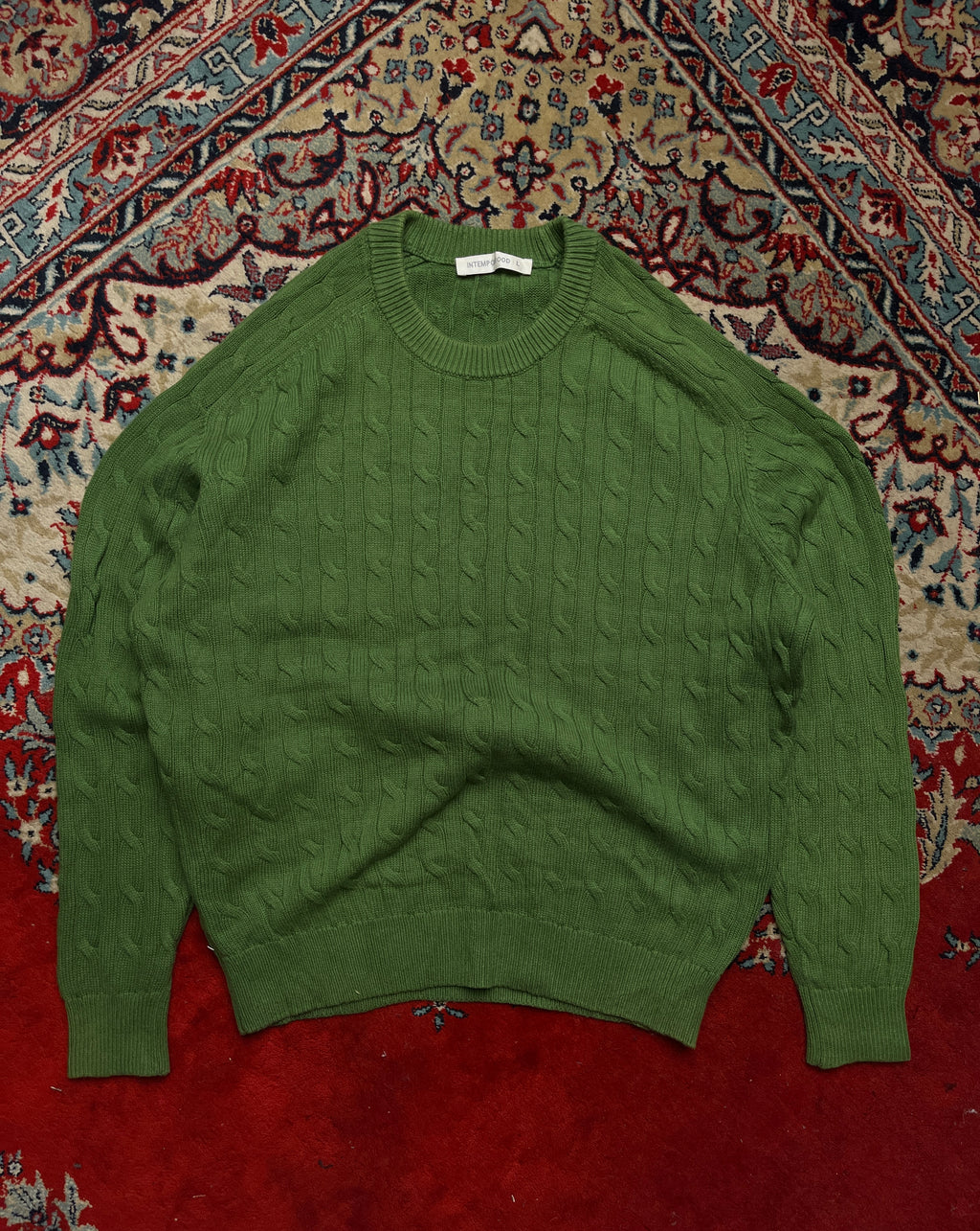 Intempomood Green Cable Knit Crewneck Pullover Sweater - L