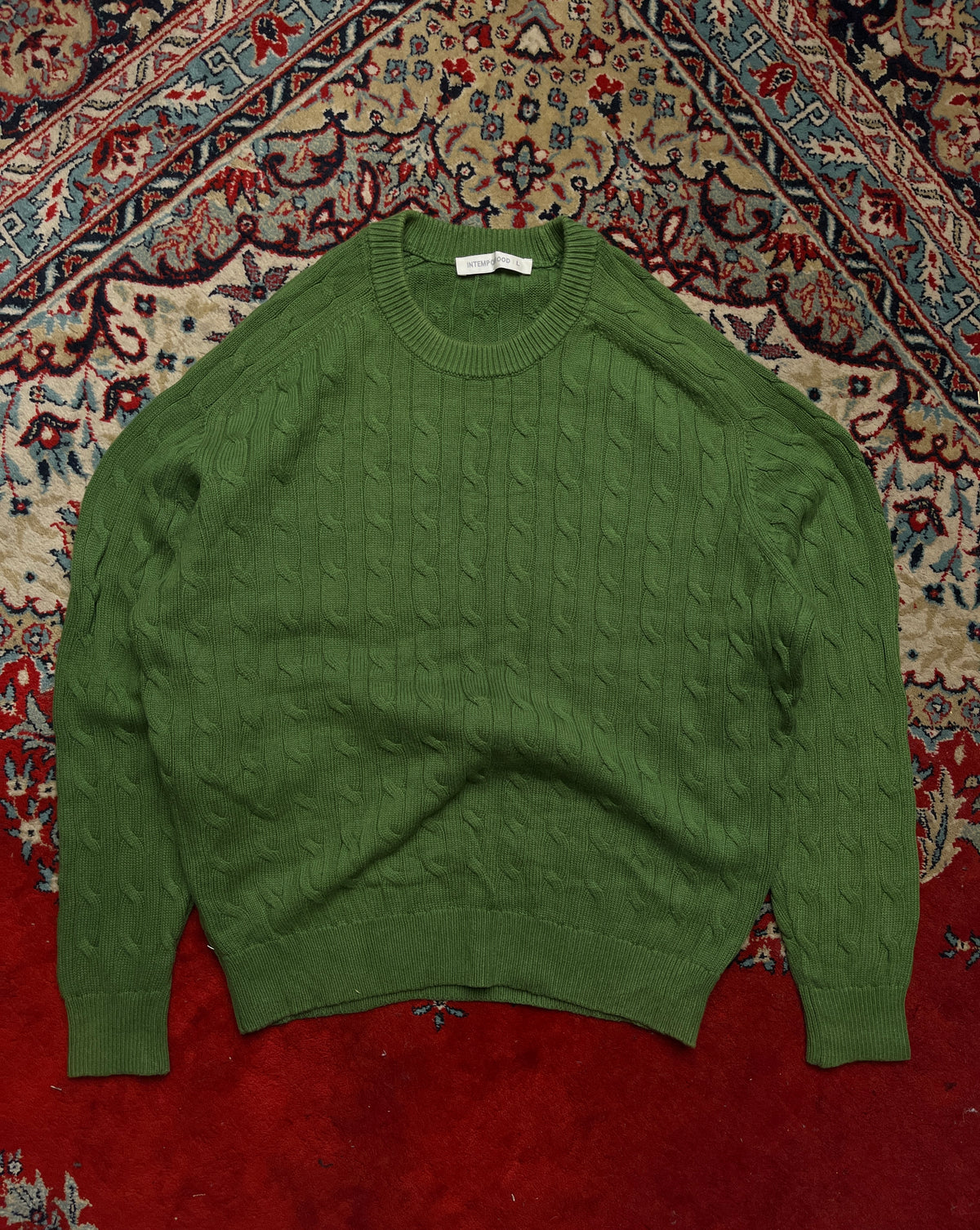 Intempomood Green Cable Knit Crewneck Pullover Sweater - L