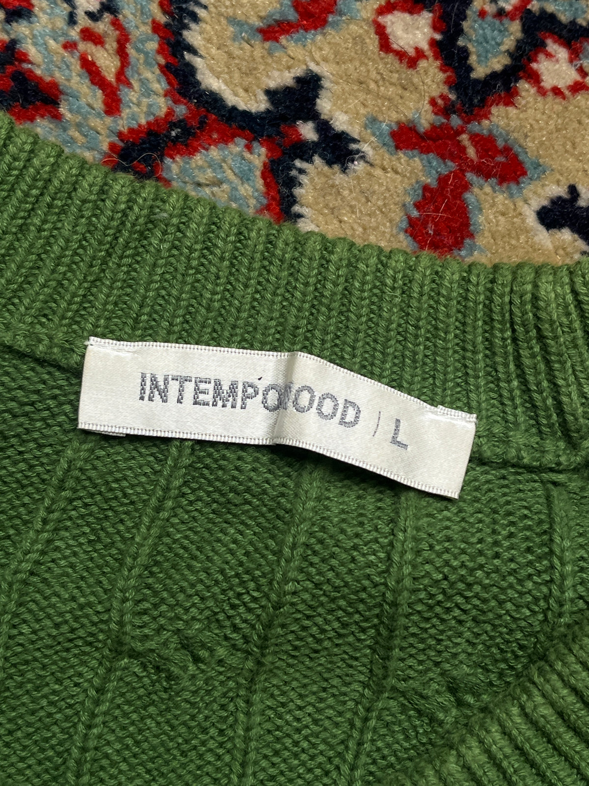 Intempomood Green Cable Knit Crewneck Pullover Sweater - L