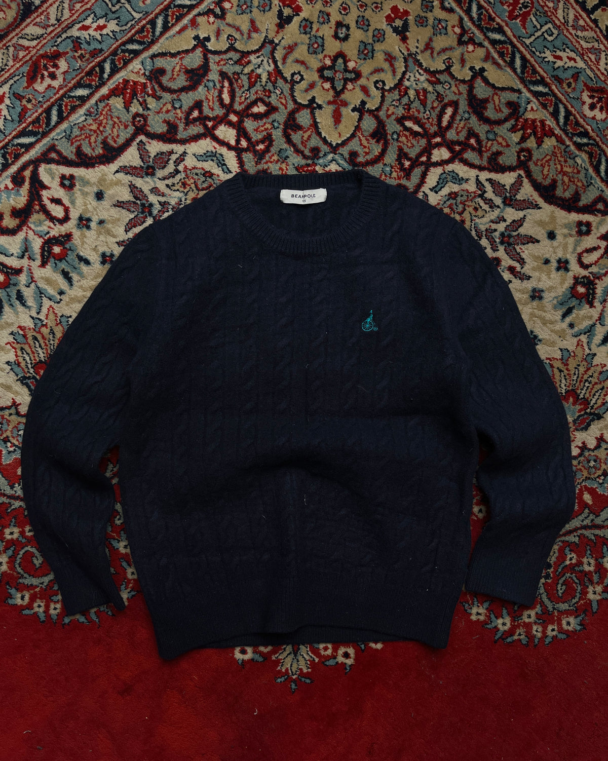 Beanpole Wool Cable Knit Navy Blue Crewneck Sweater - M