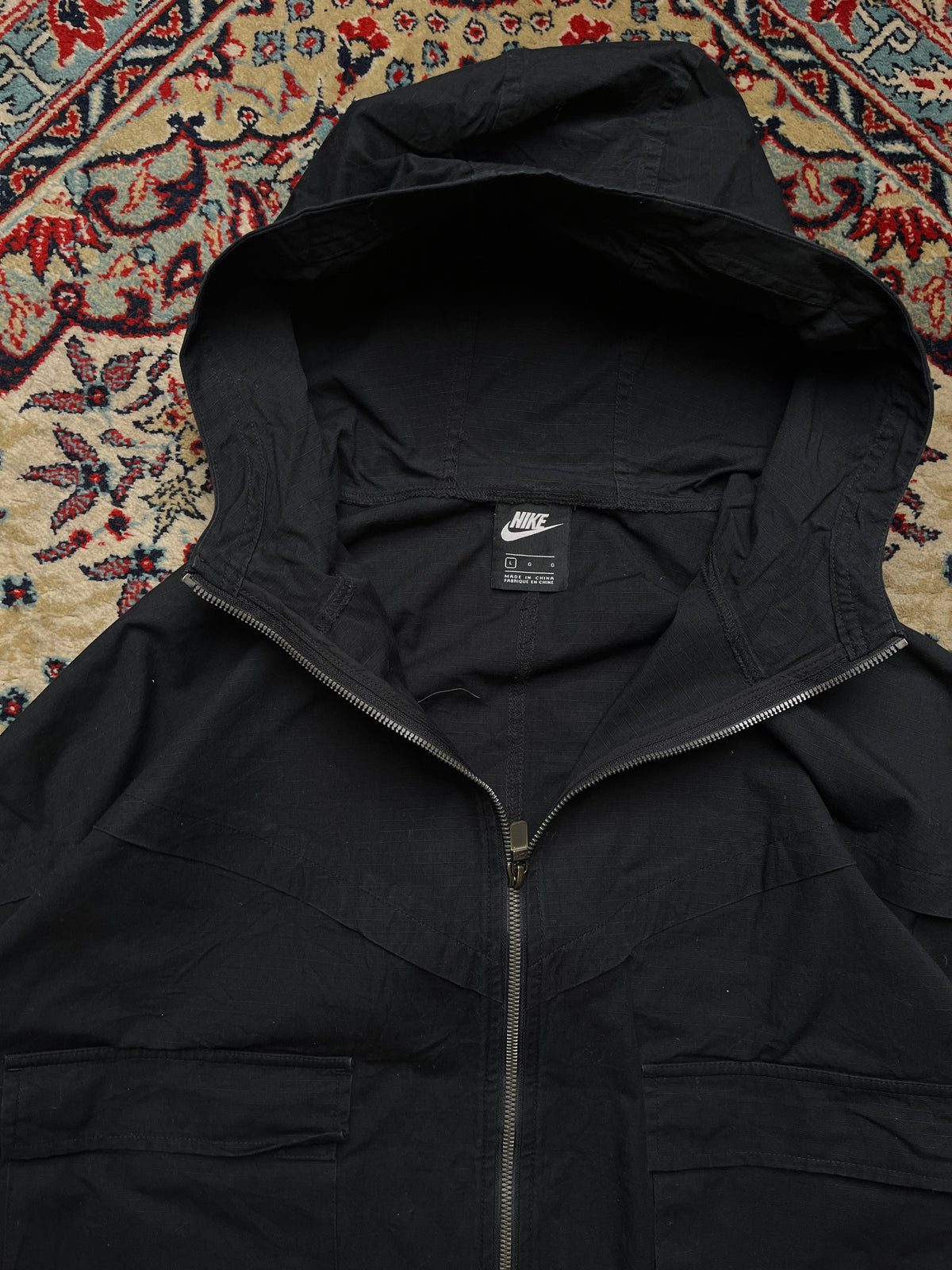 Nike Sportswear Black Ripstop Cotton Hooded Utility Parka Jacket - L