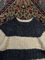 SPAO Chunky Marled Cable Knit Striped Crewneck Sweater - M