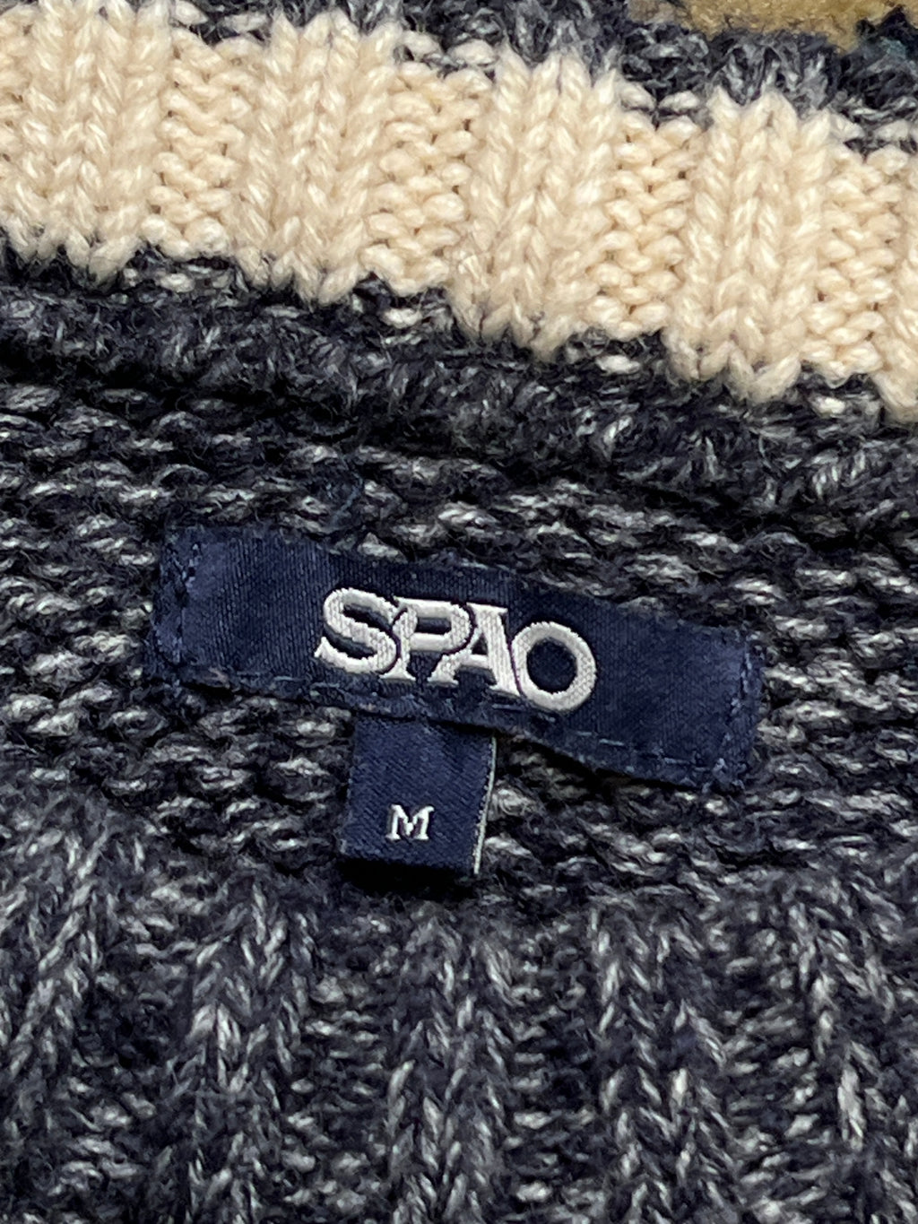 SPAO Chunky Marled Cable Knit Striped Crewneck Sweater - M