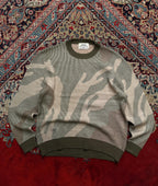 Arcato Abstract Camo Textured Ribbed Knit Crewneck Sweater - M