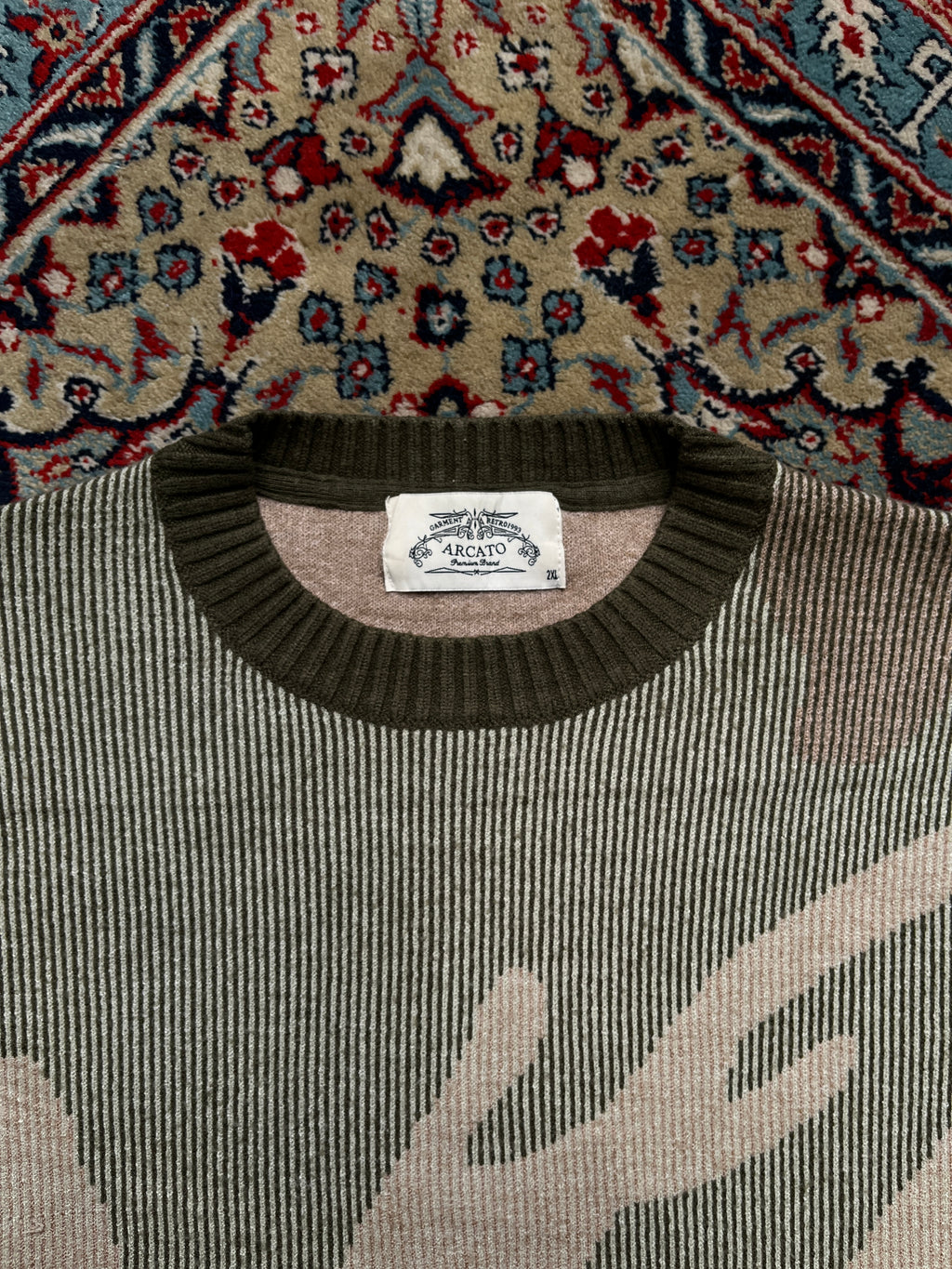 Arcato Abstract Camo Textured Ribbed Knit Crewneck Sweater - M