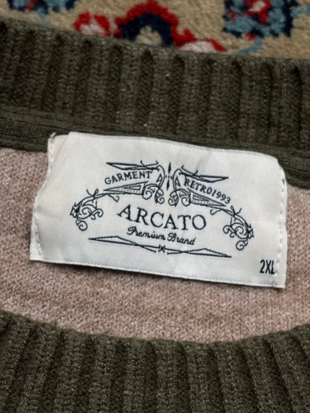 Arcato Abstract Camo Textured Ribbed Knit Crewneck Sweater - M