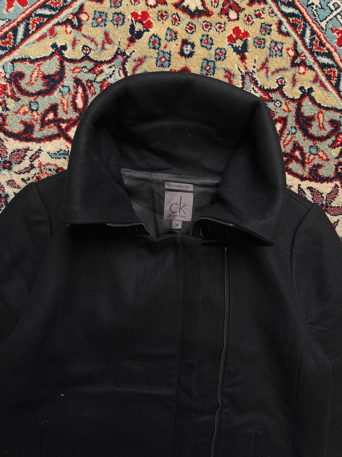 Calvin Klein Asymmetric Zip Italian Fabric Funnel Neck Wool Jacket - M