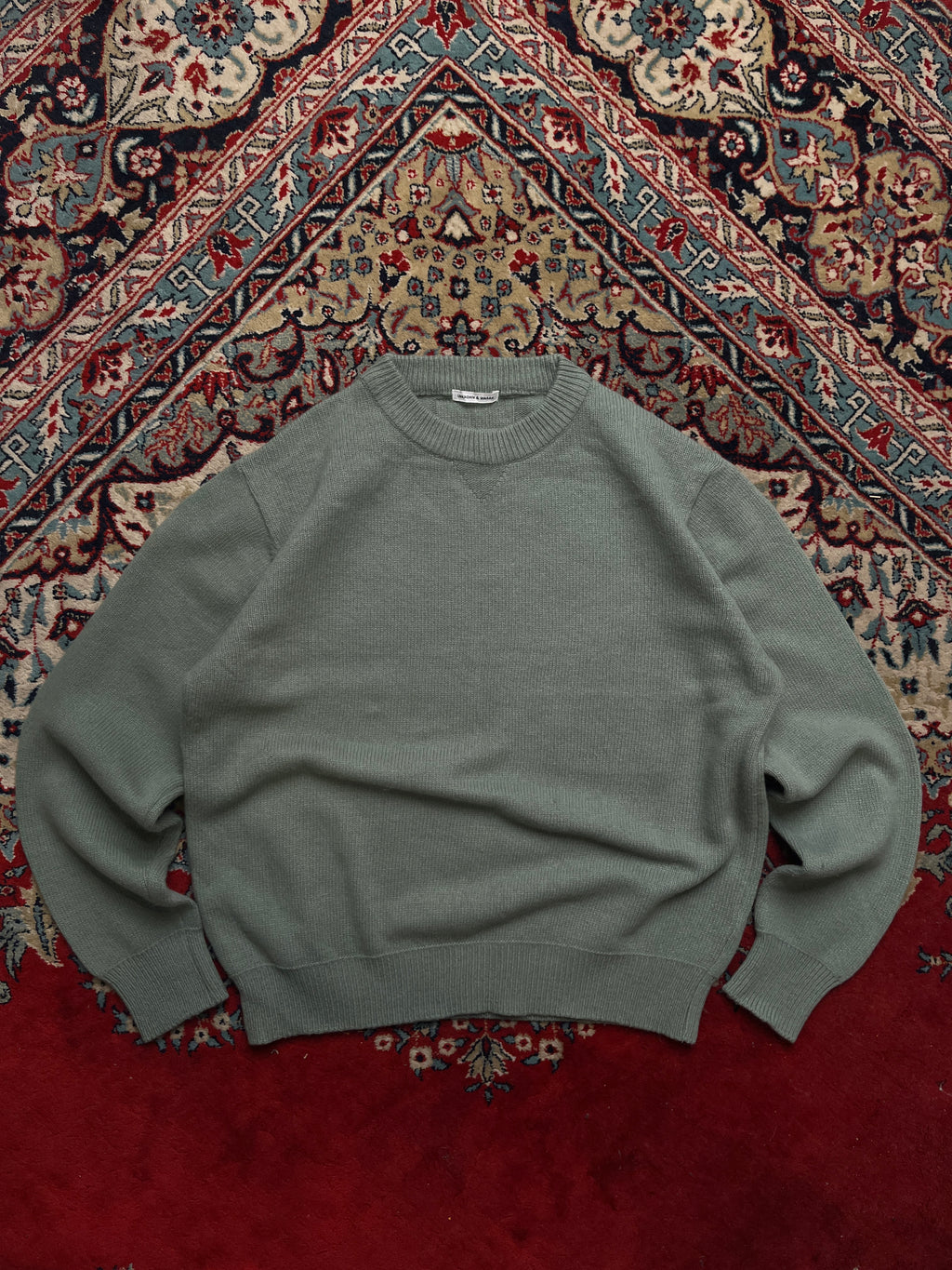 UNKNOWN & MARAN Sage Green Relaxed Crop Knit Crewneck Sweater - L