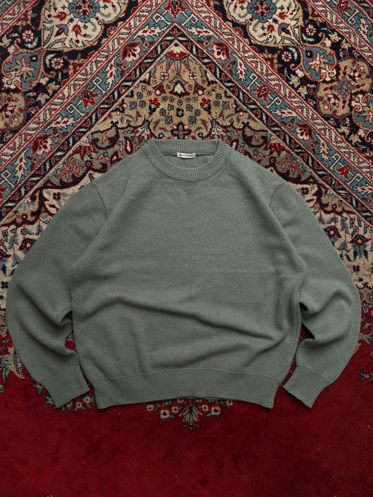 UNKNOWN & MARAN Sage Green Relaxed Crop Knit Crewneck Sweater - L