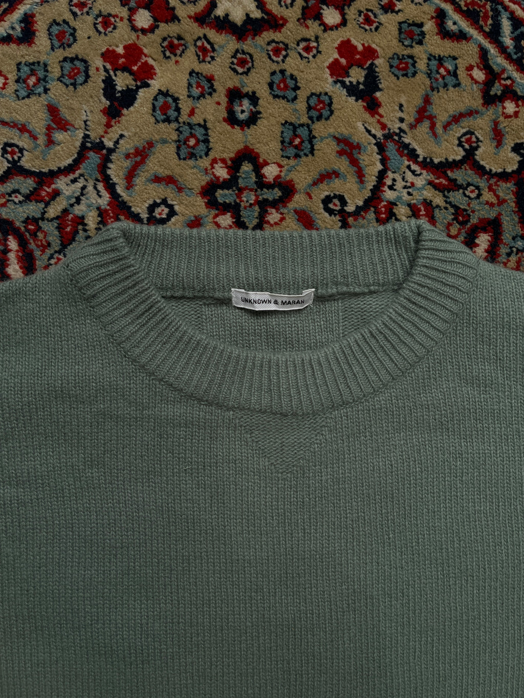 UNKNOWN & MARAN Sage Green Relaxed Crop Knit Crewneck Sweater - L