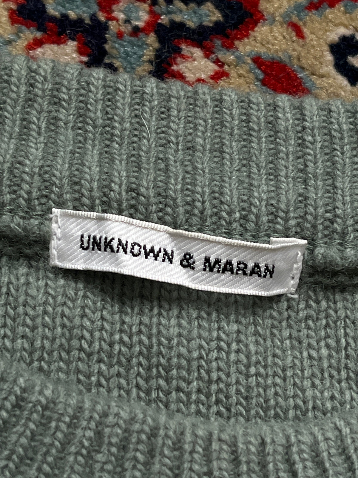 UNKNOWN & MARAN Sage Green Relaxed Crop Knit Crewneck Sweater - L