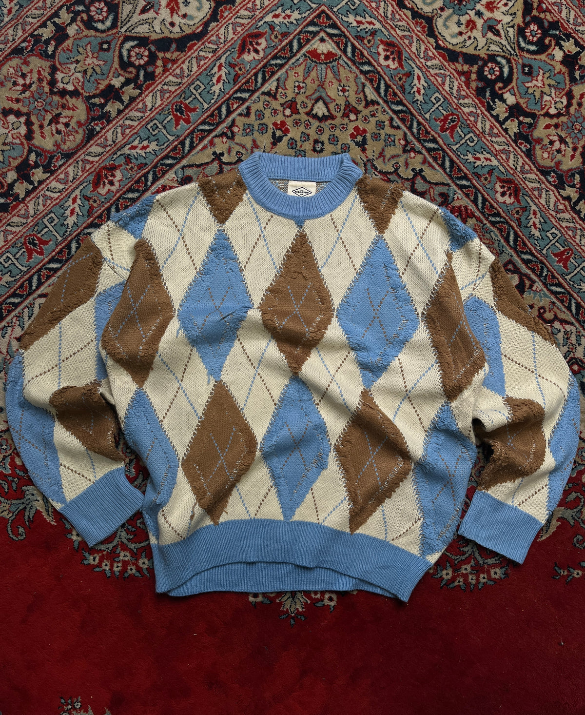 Vintage 316 Standard Argyle Knit Chunky Fuzzy Textured Crewneck Sweater - L